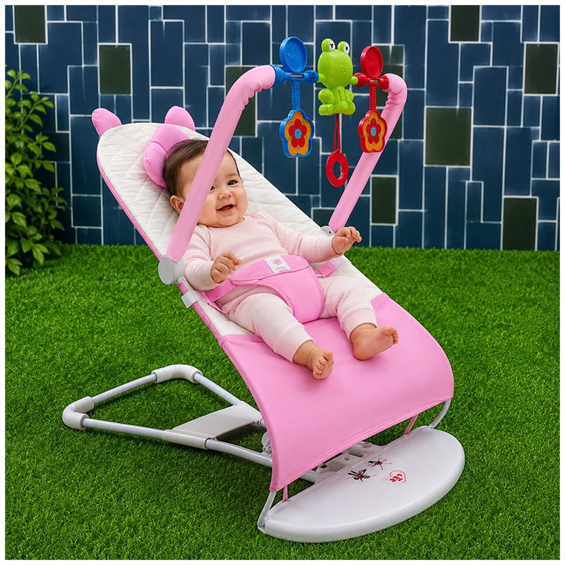 Bouncer High Quality (Pink) | 🎵 মিউজিক + বালিশ + খেলনা | 🛡️ ২ বছরের অফিসিয়াল ওয়ারেন্টি