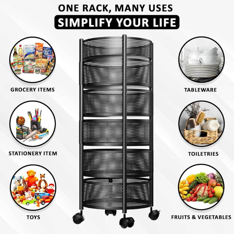 6 Layer Kitchen Storage Rack – Round Shape (360° Rotating)