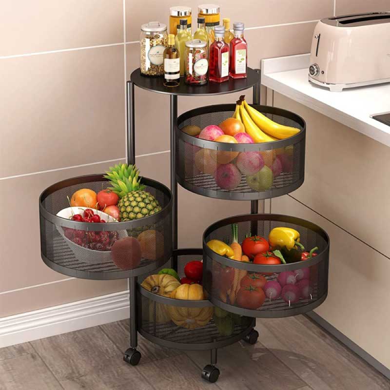 🍲 4 Layer Round Shape Kitchen Rack (360° Rotating) – ছোট জায়গায় বহুমুখী স্টোরেজ সমাধান